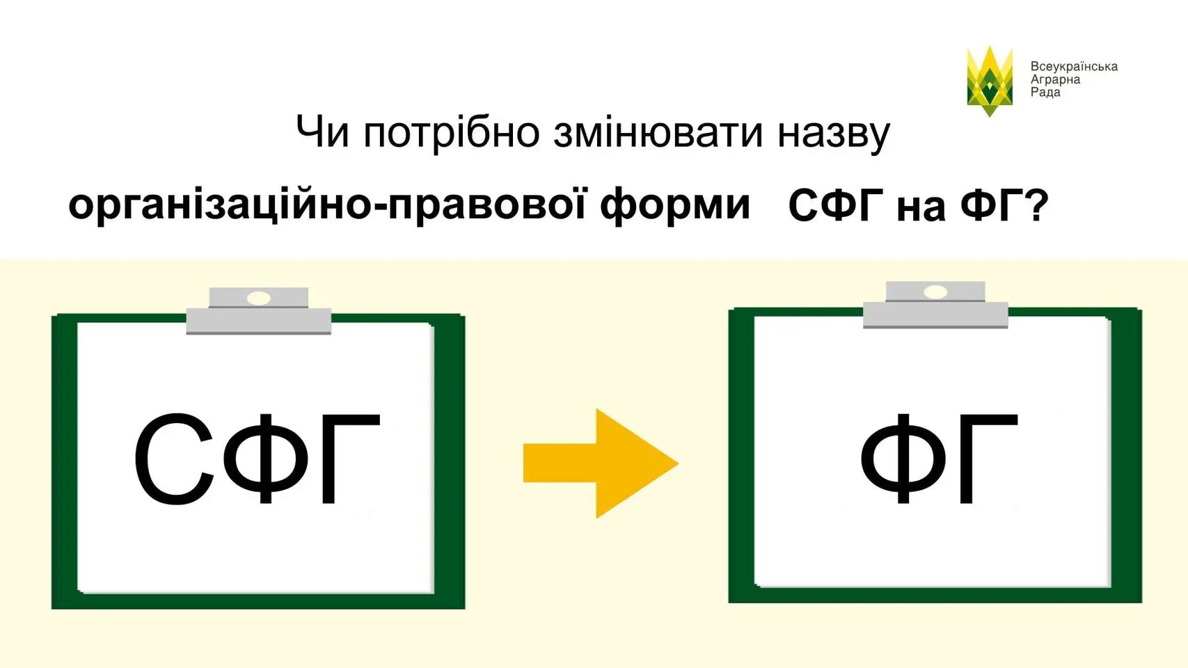 Чи потрібно змінювати назву організаційно-правової форми СФГ на ФГ?